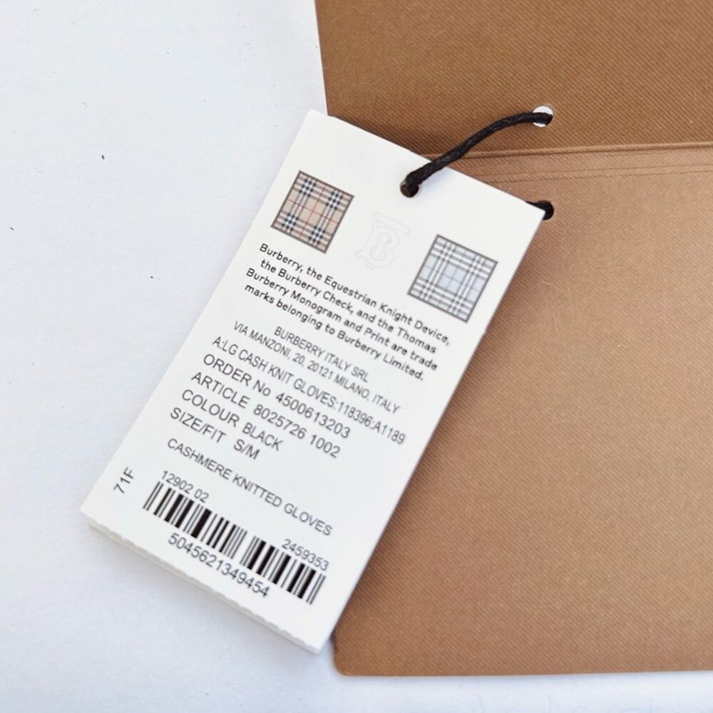 Burberry Kingdom Logo Cashmere Gloves in Black and White Size Small/Medium‎ - Picture 5 of 8